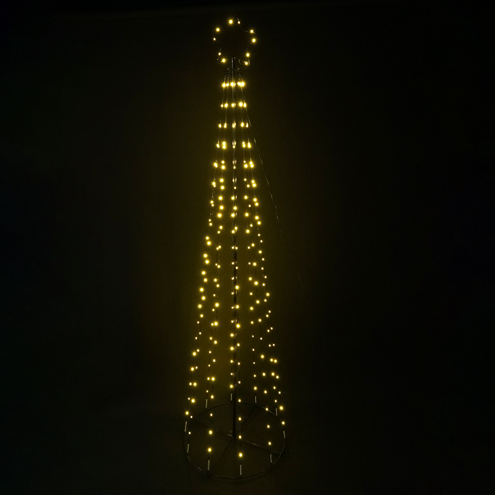 160L Warm Light, 1.8M Christmas Black Iron Frame Conical Tower Shape LED Lights