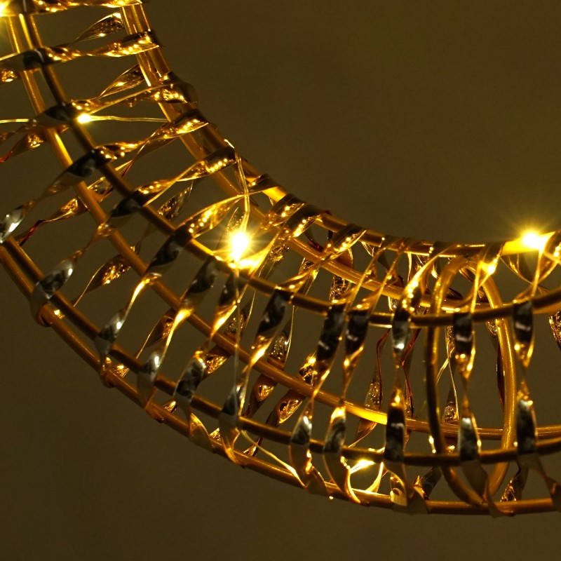 Copper Wire Wrapped LED Fairy Lights with Warm White Bulbs and Iridescent Tinsel on a Metal Frame