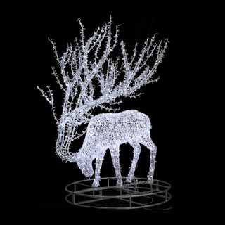 Garden plaza outdoor decoration aluminum frame cold white glowing reindeer led motif light with a round base