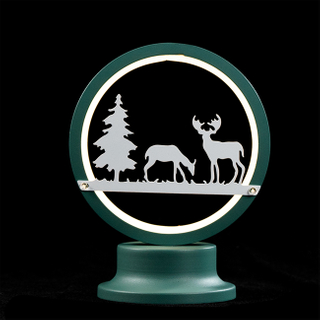 EVERMORE Light Green Iron Frame Deer and Tree Pattern Table Light