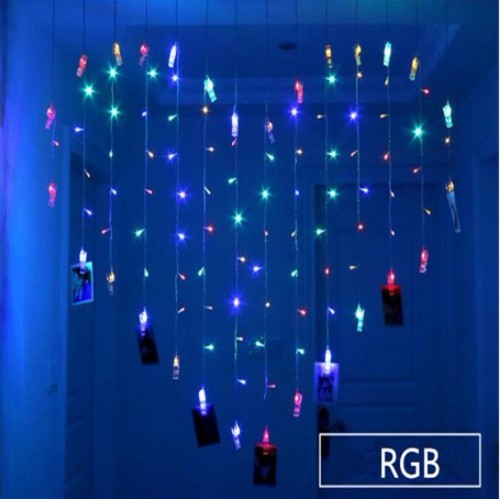 USB 50LED Warm White Outdoor Christmas Photo Clip Curtain String Lights Holder