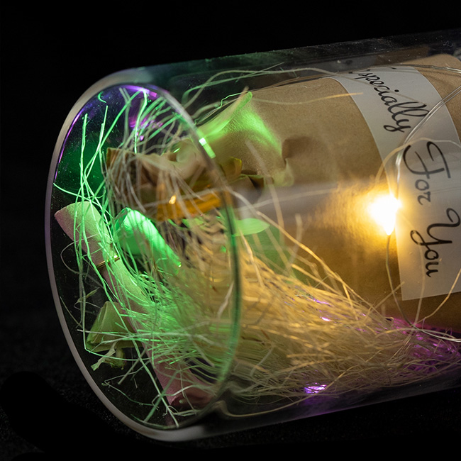 EVERMORE Pink Rose Dried flowers With Natural Color Thread and Letter 4L Multicolor LED Bare Wire Glass Cover Light