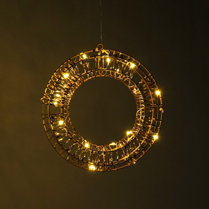 Copper Wire Wrapped LED Fairy Lights with Warm White Bulbs and Iridescent Tinsel on a Metal Frame