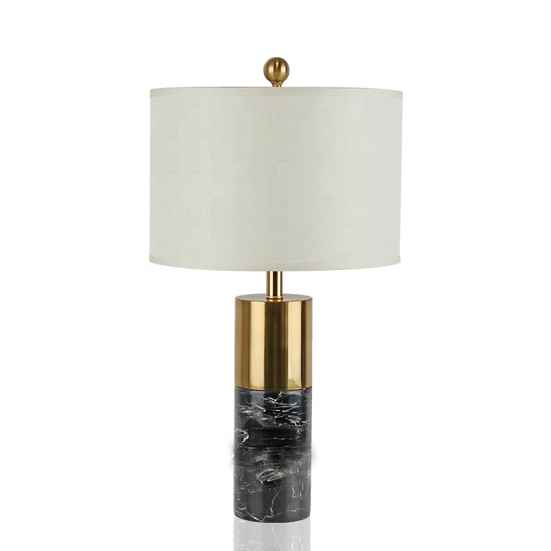 Factory Supply Luxury Style PVC Fabric Lampshade 26in Height Blackwhitegrey Natural Marble Hardware Led Table Lamp