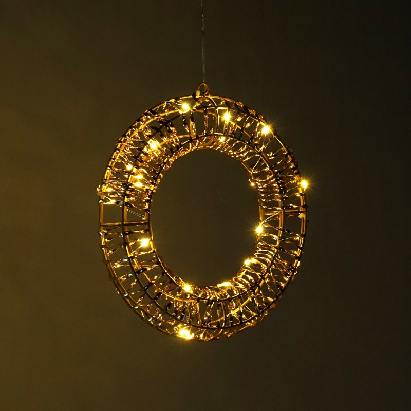 Copper Wire Wrapped LED Fairy Lights with Warm White Bulbs and Iridescent Tinsel on a Metal Frame