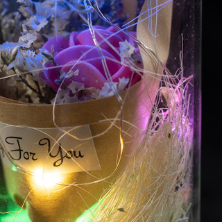 EVERMORE Pink Rose Dried flowers With Natural Color Thread and Letter 4L Multicolor LED Bare Wire Glass Cover Light